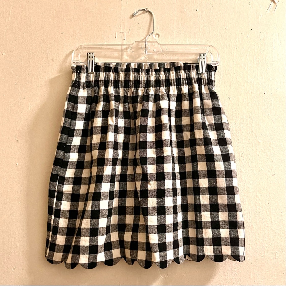 J. Crew Black & White Plaid Gingham High Waist Scallop Hem Skirt Pockets - Picture 5 of 14